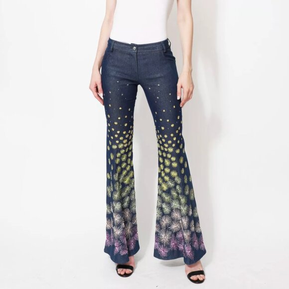Vintage Dior SS 2002 'Firework' Flared Denim Trouser Pants (US 2) - Picture 1 of 16